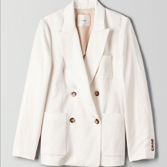 Wilfred Jackets & Blazers - Aritzia Wilfred Linen Blend Rémi Double Breasted Blazer- oversized white blazer